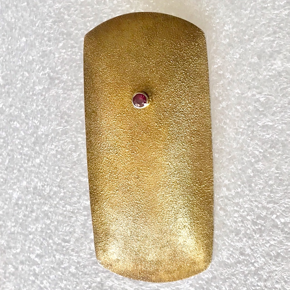 Gold sterling artisan pendant/brooch w tourmaline.